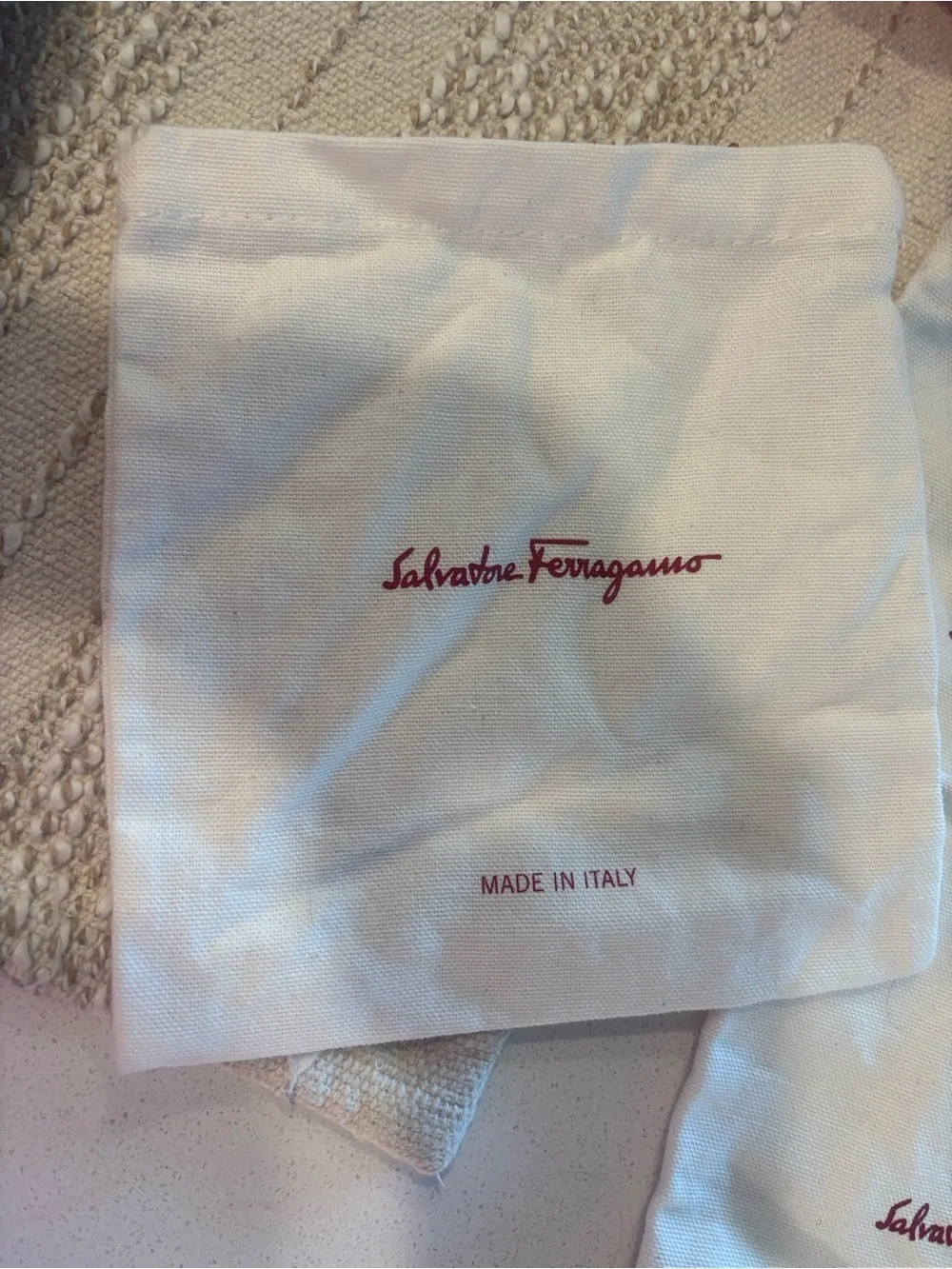 Salvatore Ferragamo White & Red Logo Drawstring Bag
